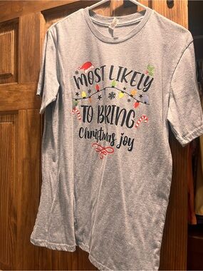 Gray Short Sleeve Holiday Graphic Tee - Most Likely to Bring Christmas Joy